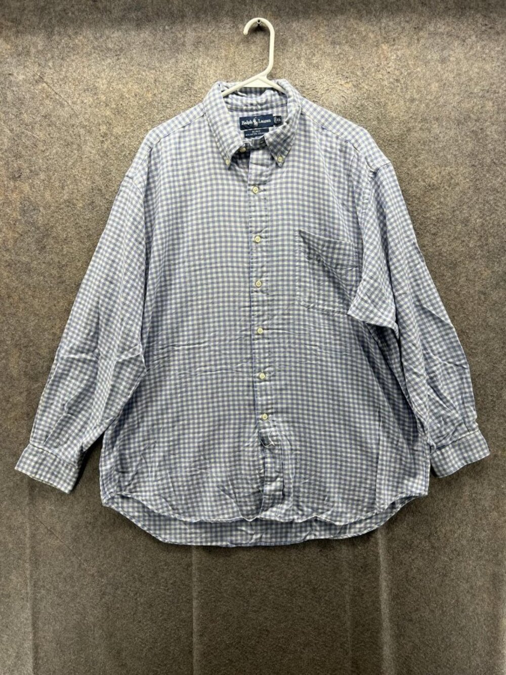 Ralph Lauren Shirt Men XL Blue Check Button Down Blake Cotton Wool Casual Preppy